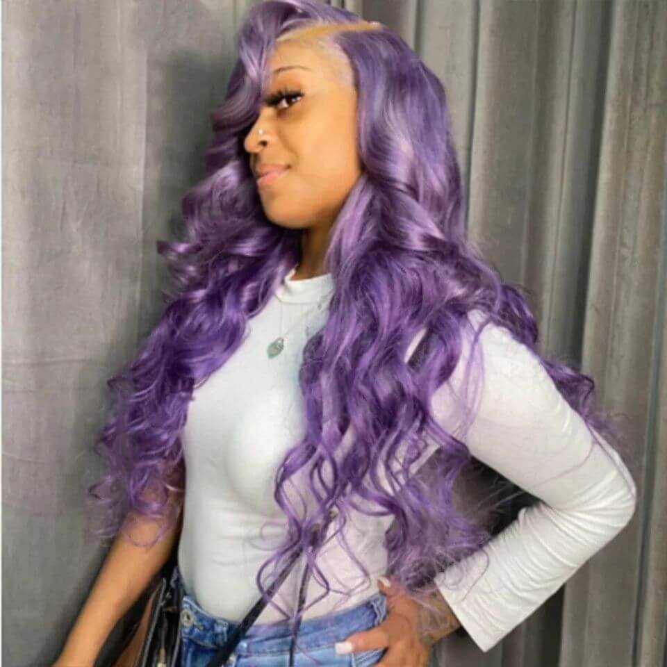 Lavender Purple Deep Wave Lace Front Wigs Virgin Hair with Baby Hair