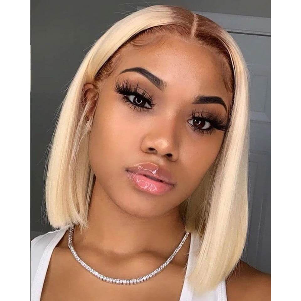 #4/613 Blonde Straight Bob Glueless Lace Front Wig Virgin Human Hair