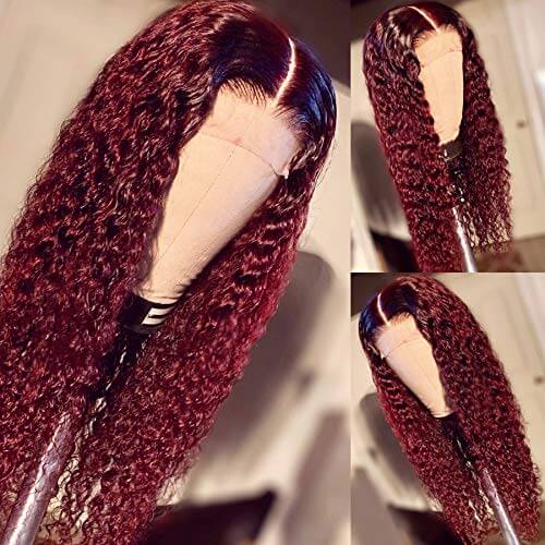 Ombre 1B/99J Long Curly Hair 100% Virgin Human Hair Burgundy Lace Front Wigs