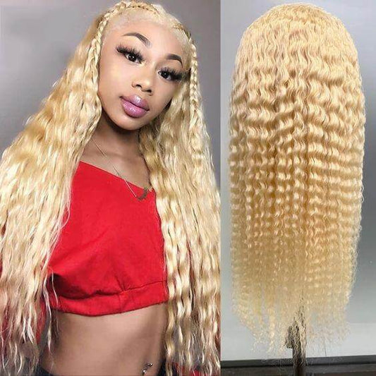 100% Virgin Human Hair Pure 613 Blonde Curly Lace Front Wigs with Baby Hair