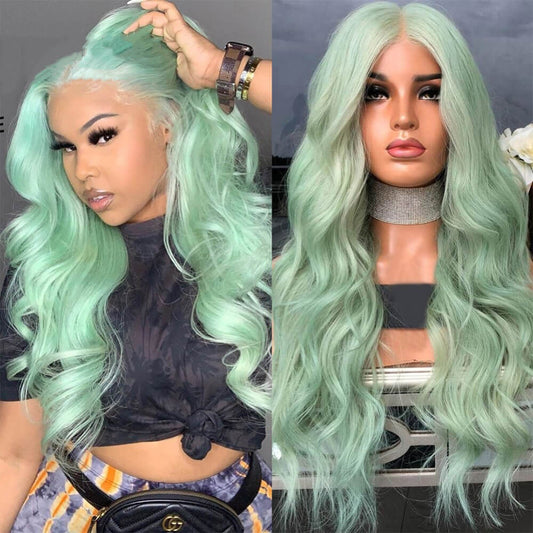 Luxurious Mint Green Body Wave Lace Front Wigs 100% Virgin Human Hair