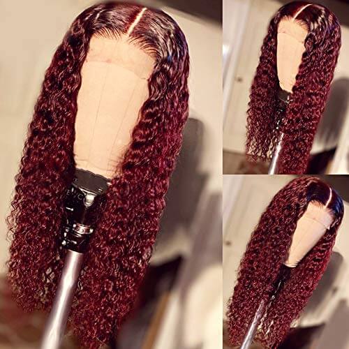 Ombre 1B/99J Long Curly Hair 100% Virgin Human Hair Burgundy Lace Front Wigs