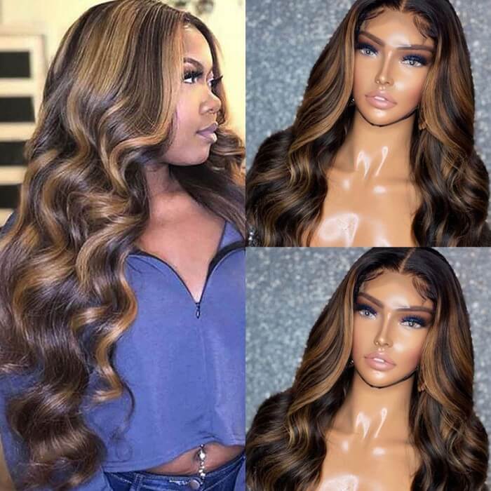 Flash Sale 30inch 150% Density Body Wave Highlight 13x4 Lace Front Wigs