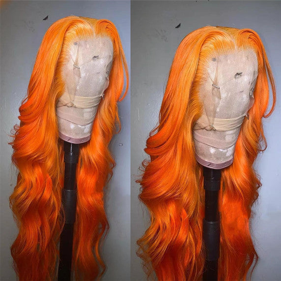 Luxurious Orange Body Wave Lace Front Wigs 100% Virgin Human Hair Wigs