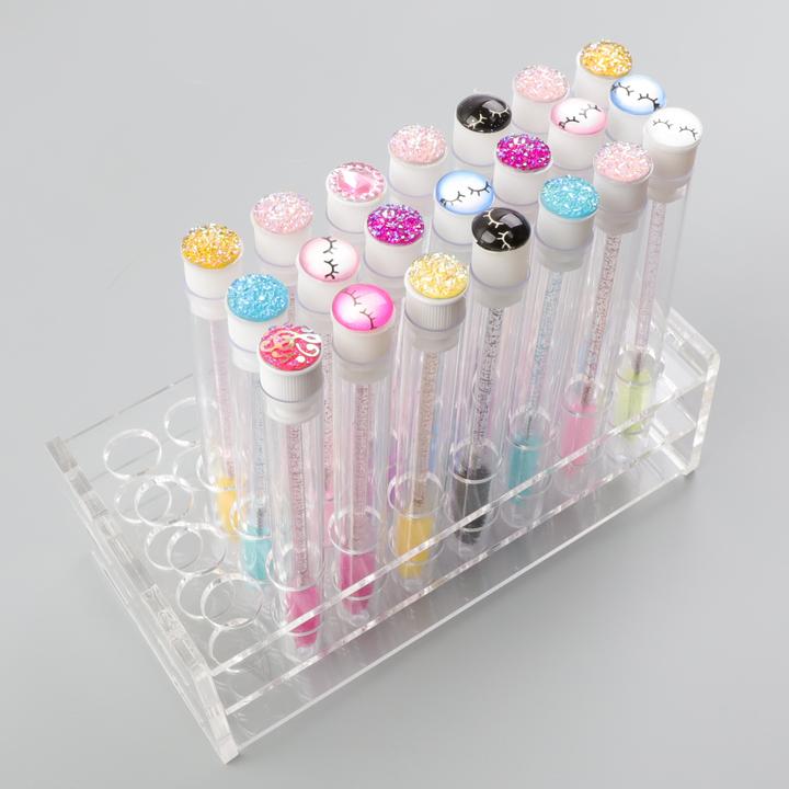 32 Sockets Clear Crystal Handle Eyelash Brushes Rack