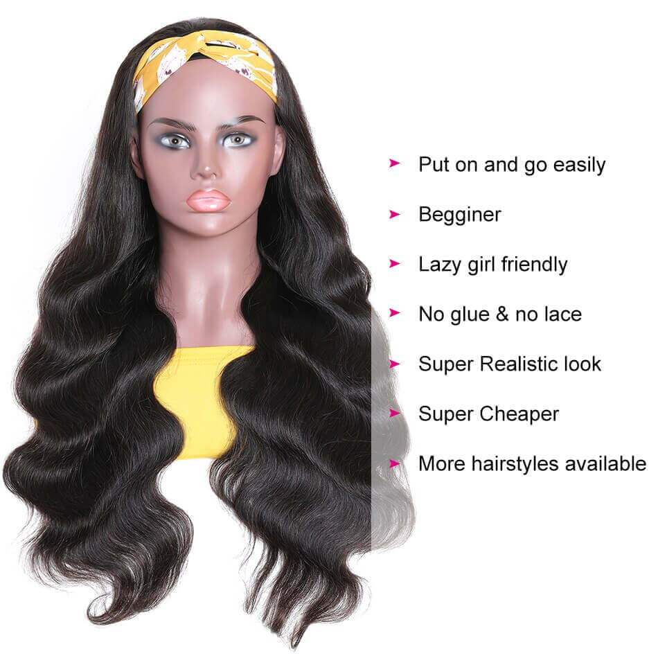 Affordable Body Wave Human Hair Headband Wigs Glueless Beginner Friendly Wigs