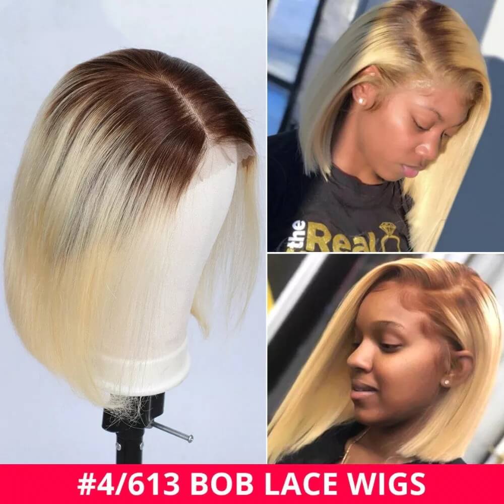 #4/613 Blonde Straight Bob Glueless Lace Front Wig Virgin Human Hair