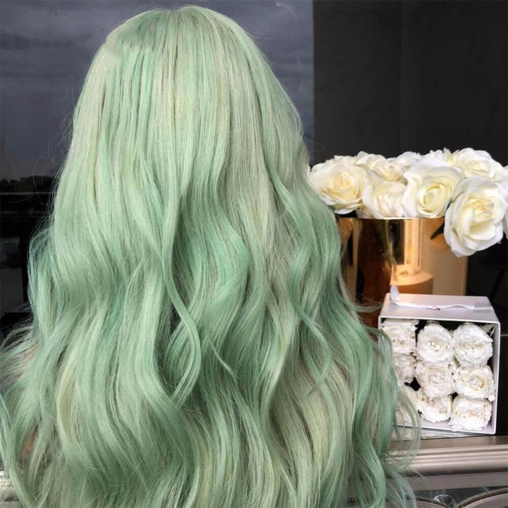 Luxurious Mint Green Body Wave Lace Front Wigs 100% Virgin Human Hair