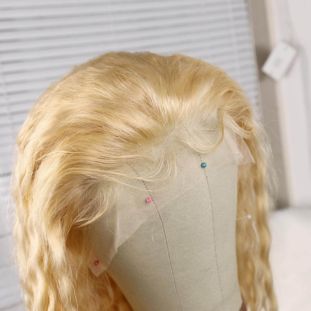 100% Virgin Human Hair Pure 613 Blonde Curly Lace Front Wigs with Baby Hair