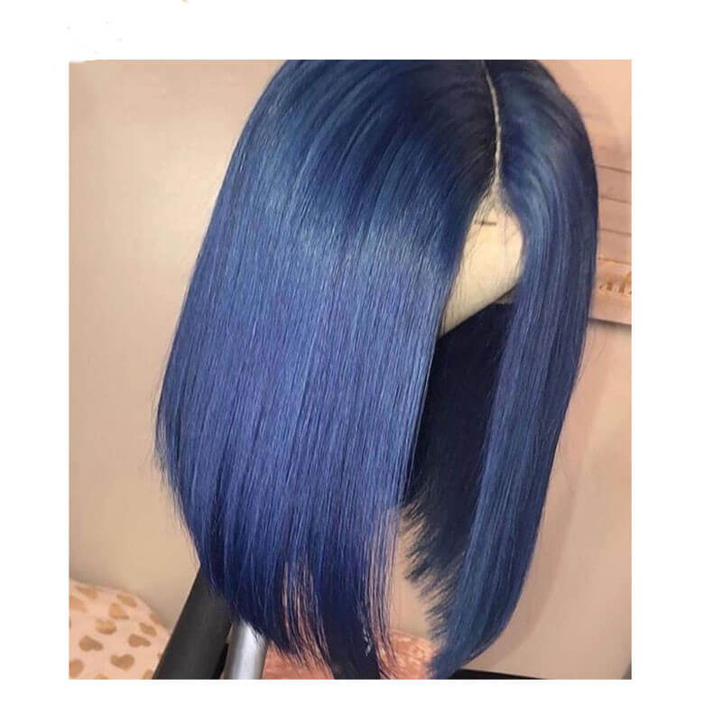 Dark Blue Straight Bob Lace Front Wigs 100% Virgin Human Hair Wigs