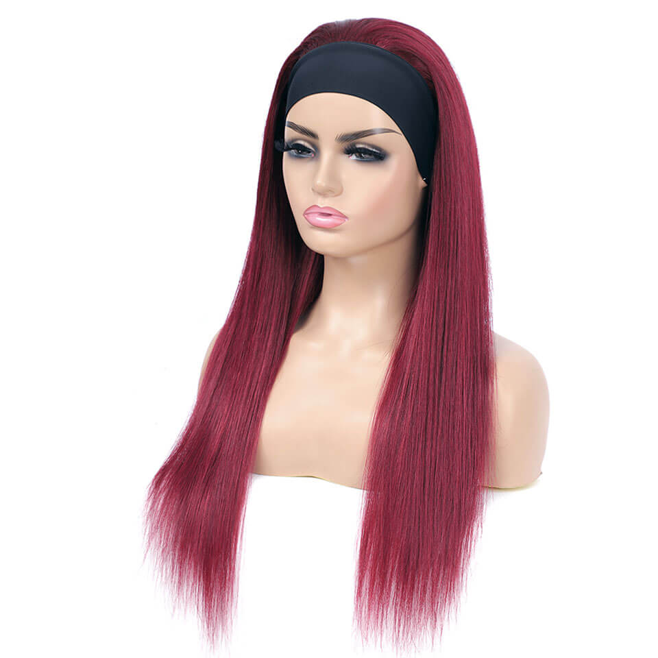 Affordable Glueless Straight Burgundy Headband Wigs 99J Human Hair Wigs