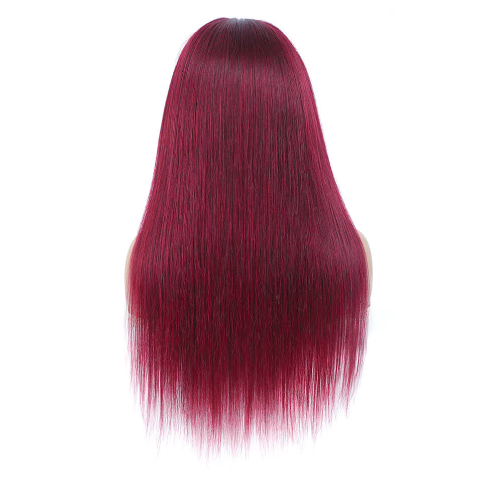 Affordable Glueless Straight Burgundy Headband Wigs 99J Human Hair Wigs