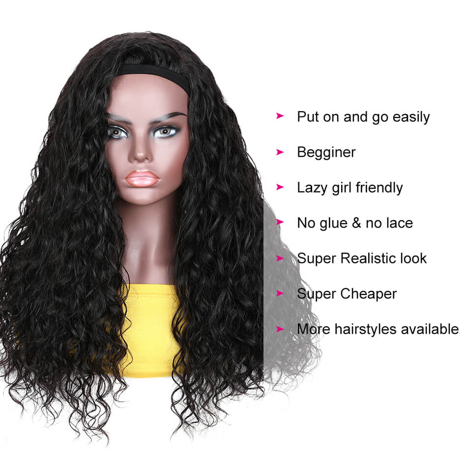 Affordable Beginner Friendly Glueless Wigs Water Wave Human Hair Headband Wigs