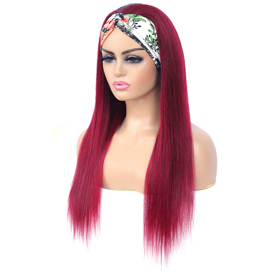 Affordable Glueless Straight Burgundy Headband Wigs 99J Human Hair Wigs