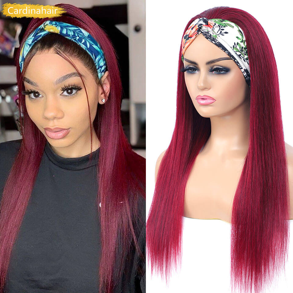 Affordable Glueless Straight Burgundy Headband Wigs 99J Human Hair Wigs