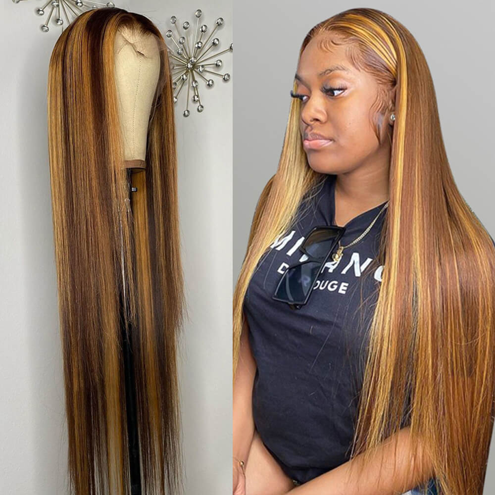 Flash Sale 20-30inch 150% Density Straight Highlight 13x4 Lace Front Wigs