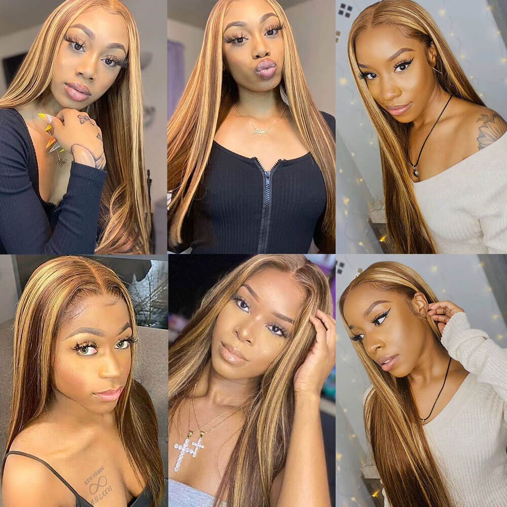 Flash Sale 20-30inch 150% Density Straight Highlight 13x4 Lace Front Wigs