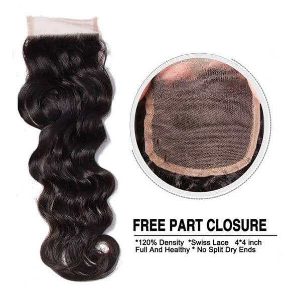 Natural Wave 3pcs Bundles with 4x4 Closure Remy Human Hair Weave with Closure