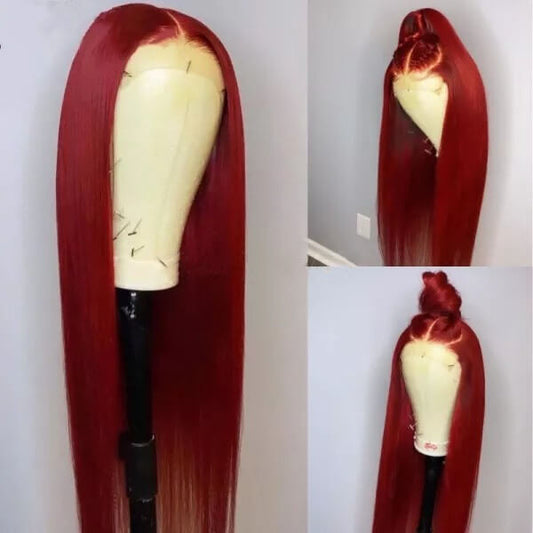 Straight Red Lace Front Wigs 100% Virgin Human Hair with Baby Hair