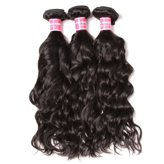 Natural Wave 3pcs Bundles with 4x4 Closure Remy Human Hair Weave with Closure